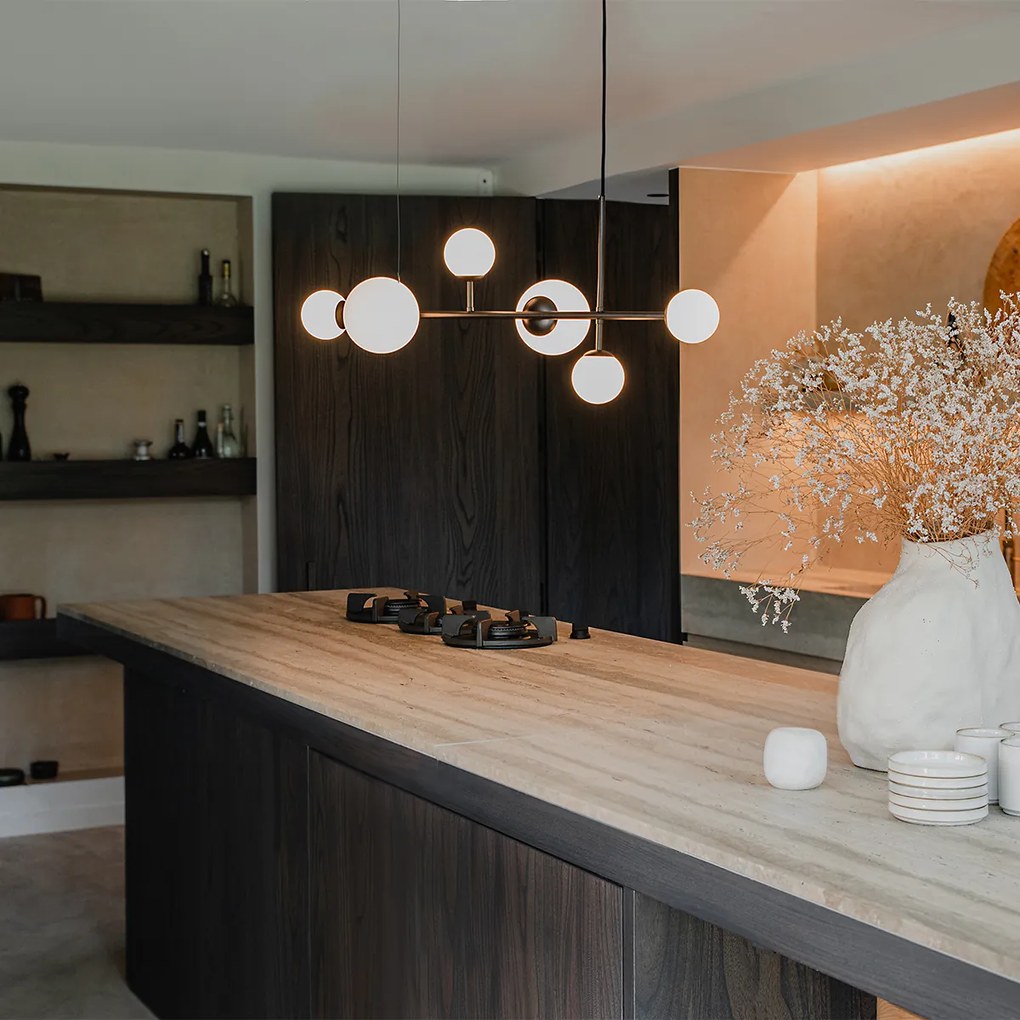 Модерна висяща лампа черна с матово стъкло 6-светлина - Monaco