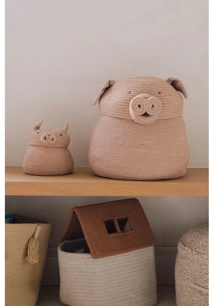 Светлорозова текстилна детска кошница за играчки ø 17x15 cm Mini Peggy the Pig – Lorena Canals