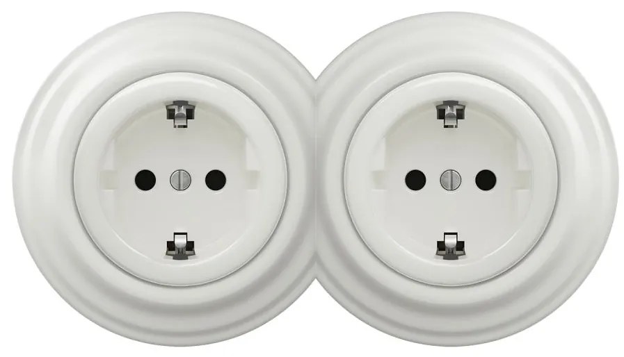 Kliklap - Двойна ретро розетка за дома с рамка SCHUKO 230V/16A бяла