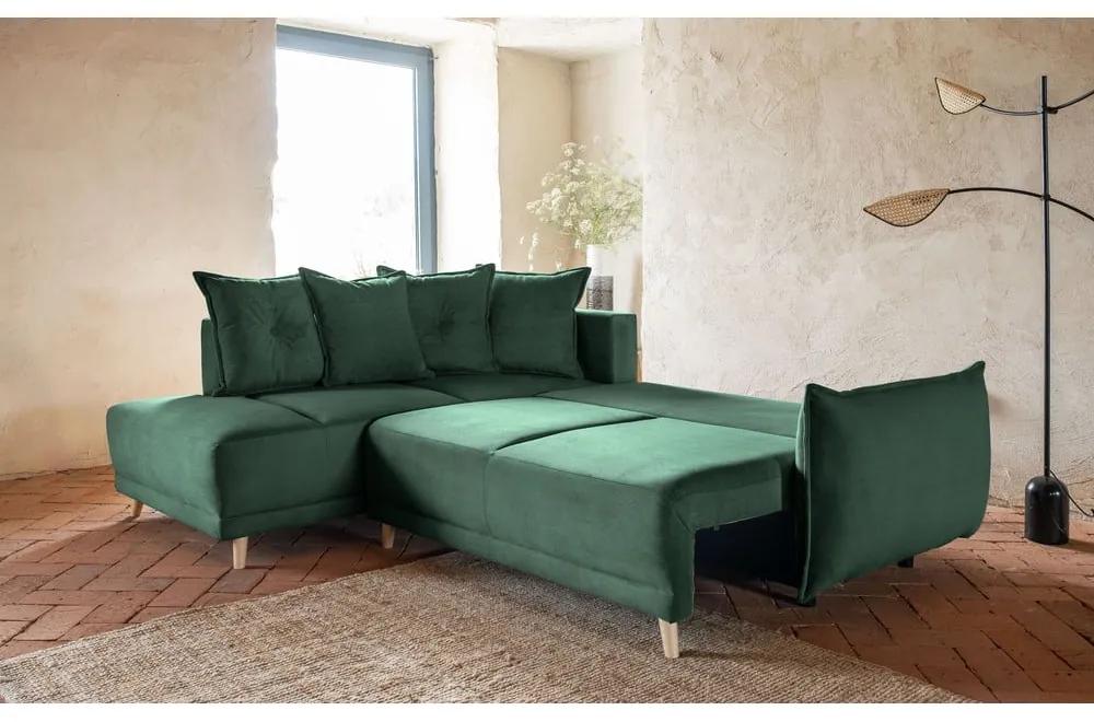 Зелен велурен разтегателен диван (ляв ъгъл) Lazy Lukka - Miuform