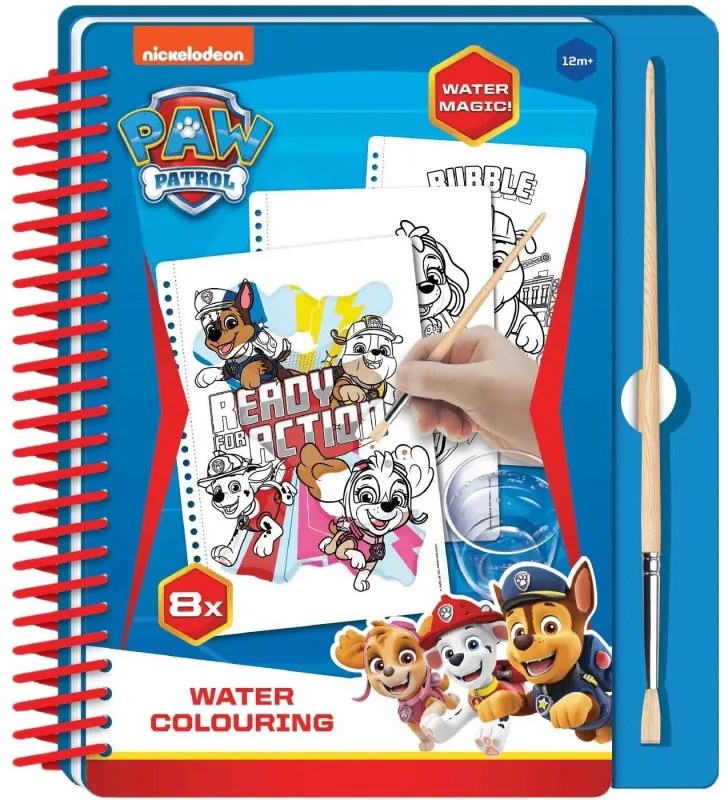 Книжка за оцветяване с вода Paw Patrol PW04009, Четка за рисуване, Твърди корици, 8 шаблона, Многоцветен