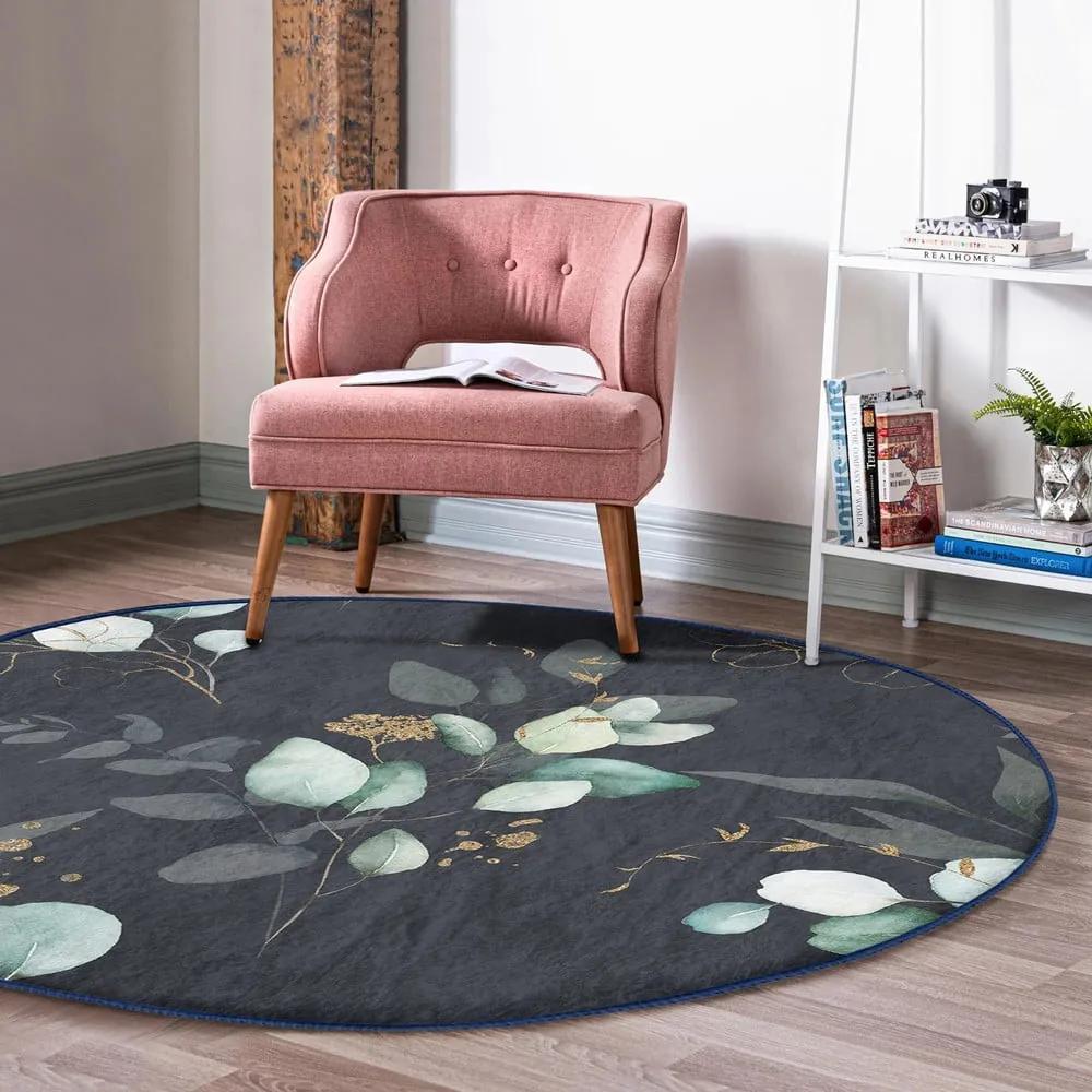 Тъмносив кръгъл килим подходящ за пране и за прахосмукачки роботи ø 100 cm Comfort – Mila Home