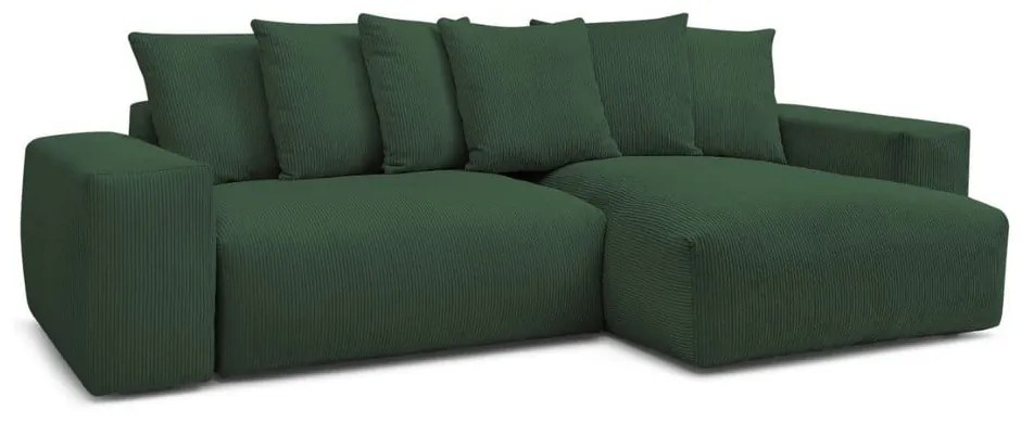 Зелен сгъваем/с място за съхранение ъглов диван от рипсено кадифе Voltaire – Bobochic Paris