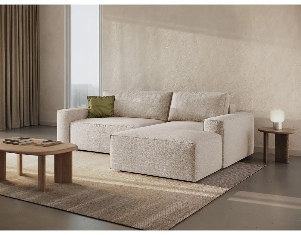 Бежов разтегателен ъглов диван от букле (десен ъгъл) Jodie – Micadoni Home