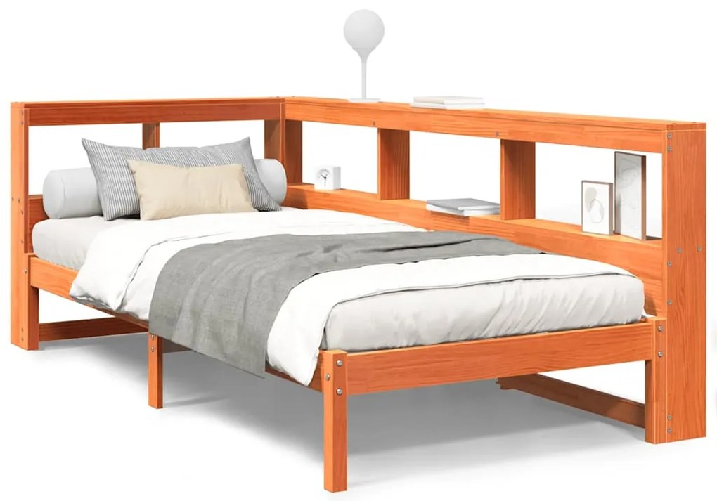 3324328 vidaXL Легло с етажерка за книги, без матрак, 90x200 см, бор масив