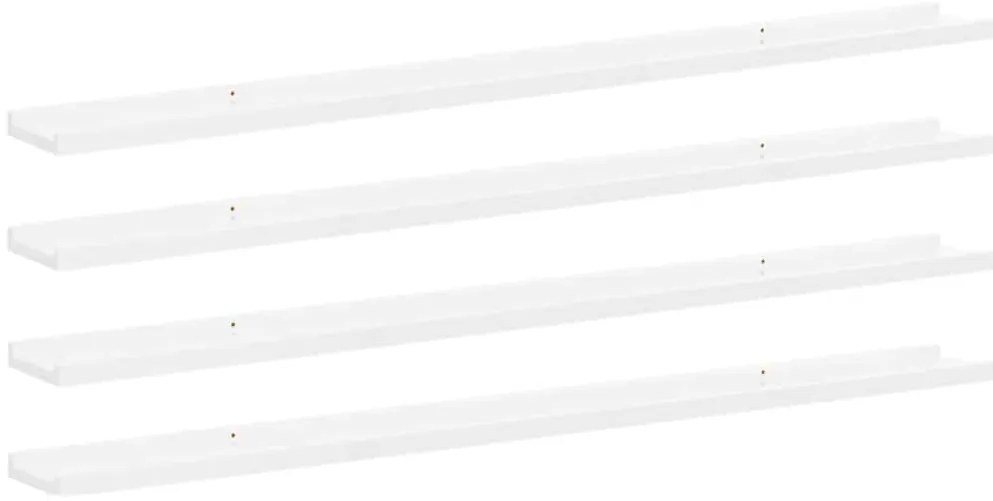 326657 vidaXL Стенни рафтове, 4 бр, бял гланц, 115x9x3 см