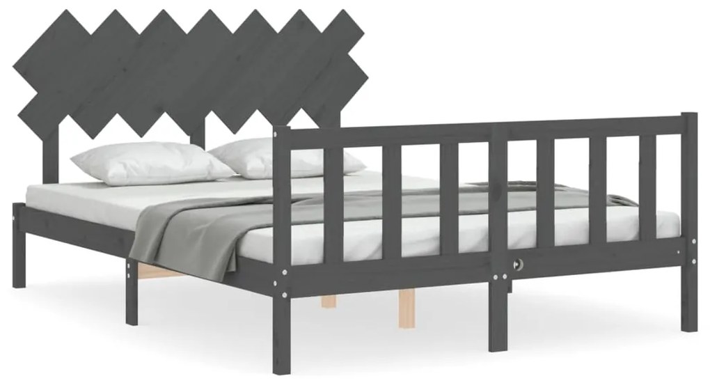 3193473 vidaXL Рамка за легло с табла сива 5FT King Size масивно дърво