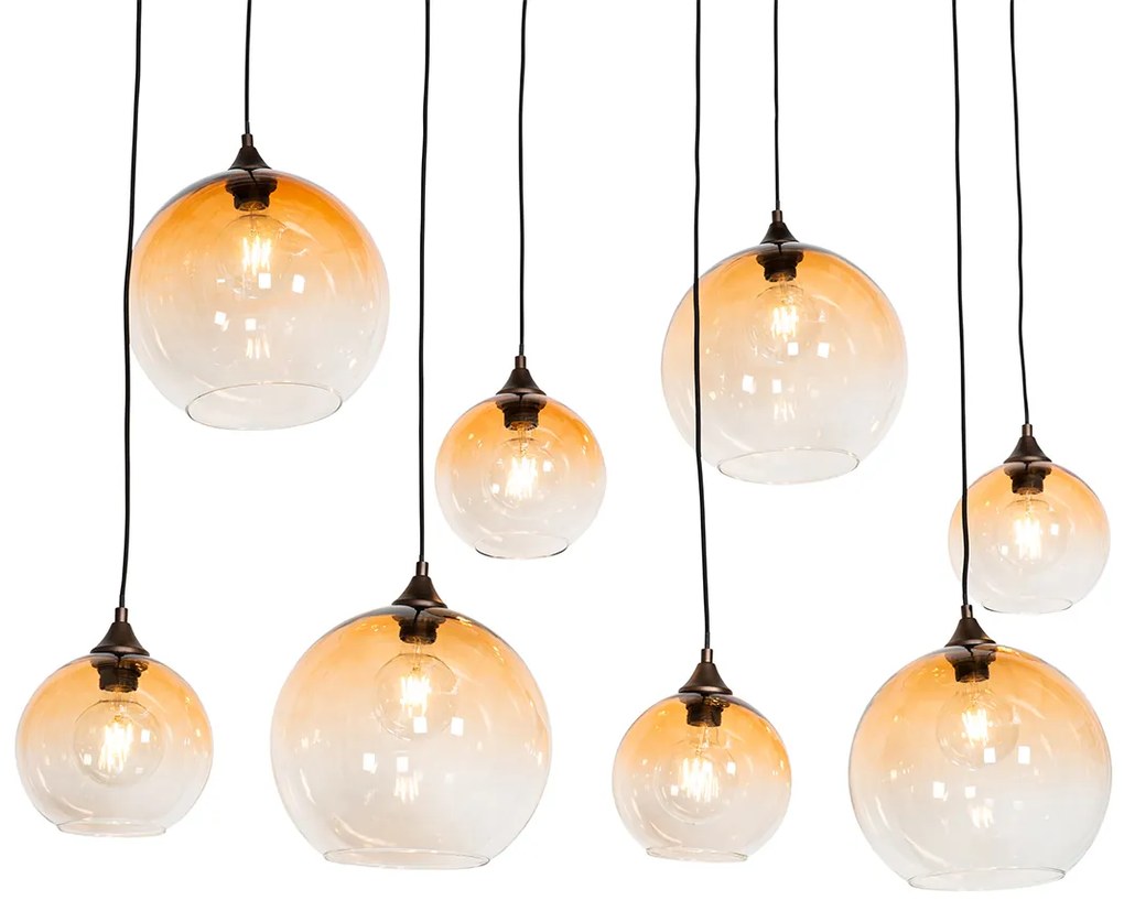 Висяща лампа в стил арт деко тъмно бронзова с кехлибарено стъкло 8-светлина - Sandra