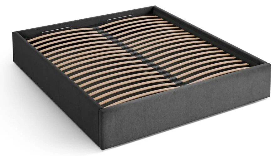 Антрацитно двойно легло 200x200 cm тапицирано с място за съхранение/без табла с включена подматрачна рамка Susan – Micadoni