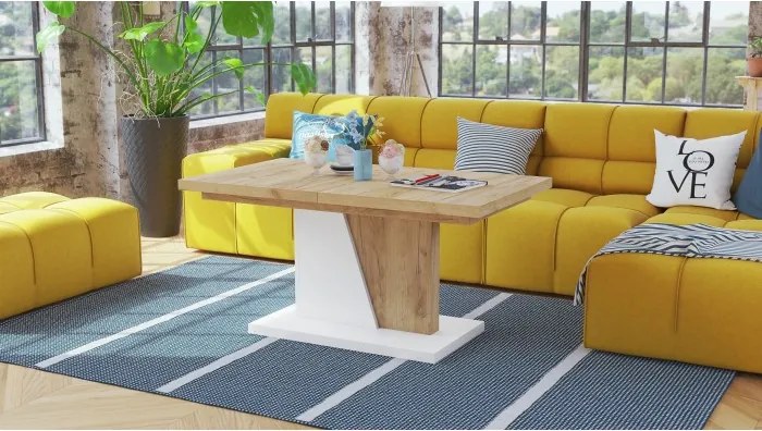 НОИР Дъб Крафт злато/Бял мат - МОДЕРНА РАЗТЕГАТЕЛНА ХОЛНА МАСА