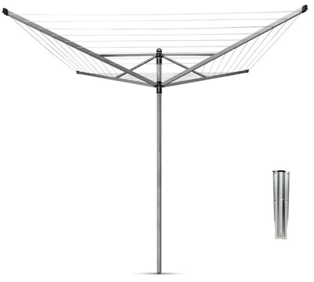 Външен простор Brabantia Lift-O-Matic 90300266, 40 м, Регулируема височина, Метален шиш за вкопаване, Калъф, Торба с щипки, Резистентен на корозия, Инокс