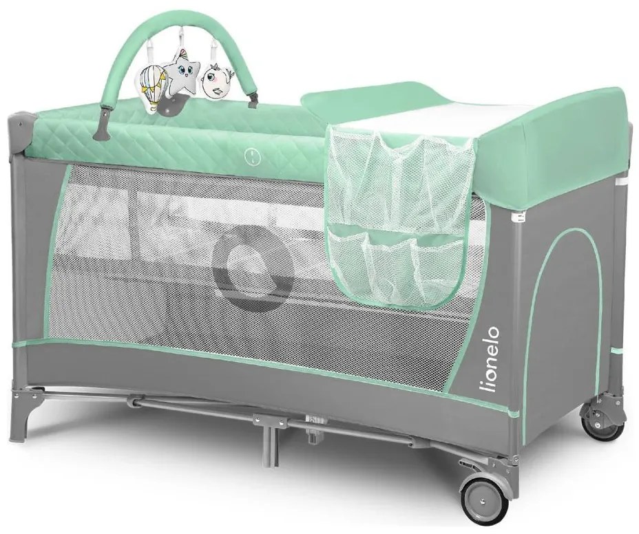 Lionelo - Пътуващо бебешко креватче FLOWER Тюркоаз