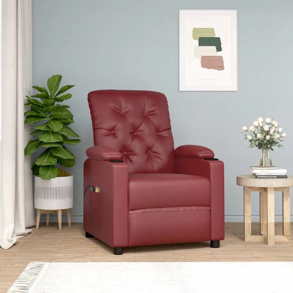 3093510 vidaXL Изправящ масажен стол виненочервен изкуствена кожа