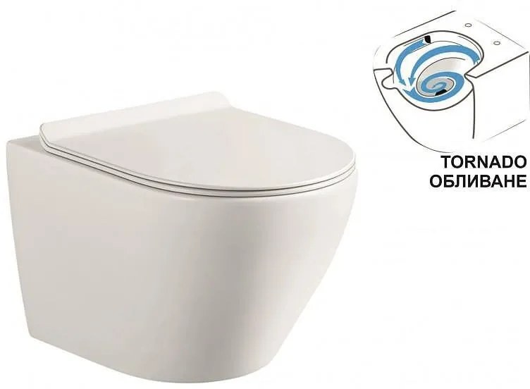 Конзолна тоалетна чиния ICC 4937 TORNADO, седалка и капак, порцелан, бял гланц, 36х36х49см