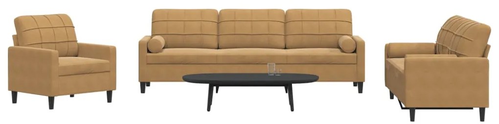 3278458 vidaXL Мека мебел от 3 части с възглавници и болстери кафяв кадифе