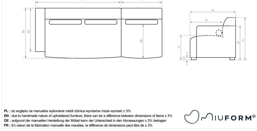 Светлосив модулна лежанка (ляв ъгъл) Flex Felix – Miuform