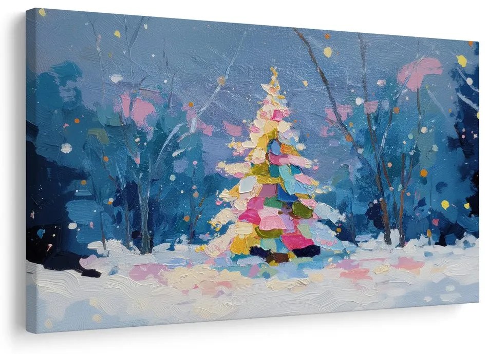 Картина на платно – Коледно дърво в зимен пейзаж