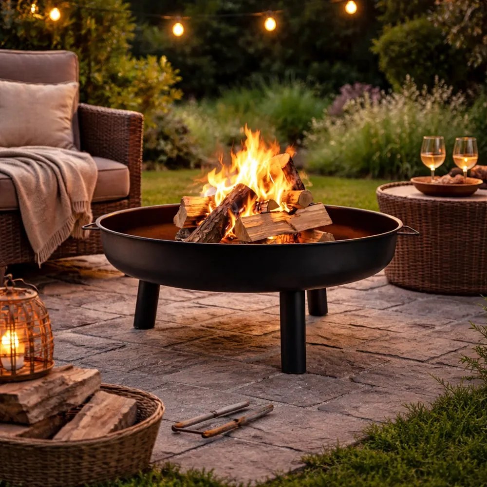 Градинска камина 80 см - голяма градинска камина на дърва с дръжки