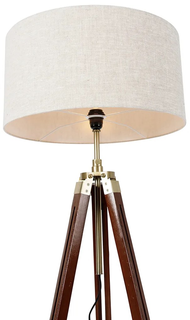 Подова лампа месинг със светло сив абажур 50 см триножник - Cortin