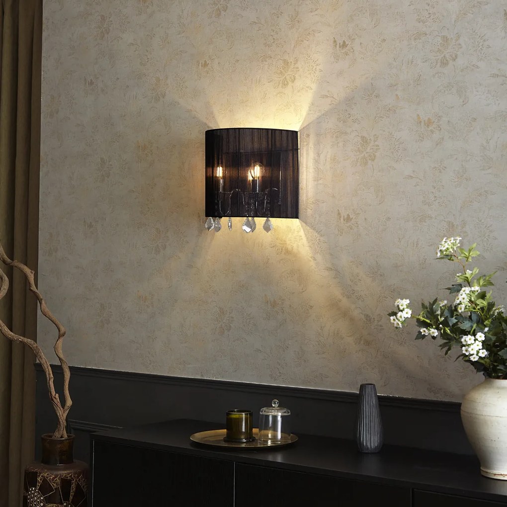 Класически стенен аплик хром с черен абажур - Ann-Kathrin 2