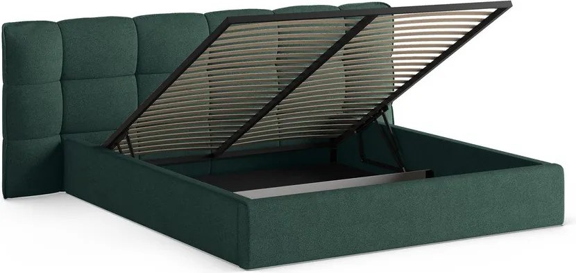 Тъмнозелено двойно легло 140x200 cm тапицирано с място за съхранение с включена подматрачна рамка Eric – Micadoni