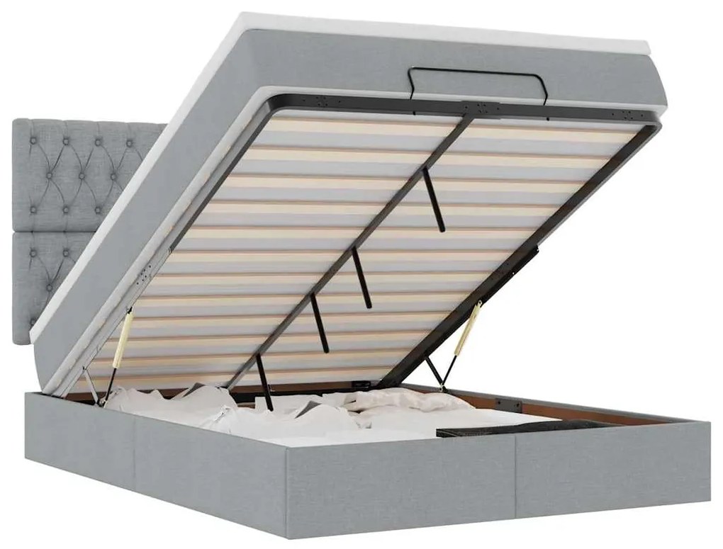 3314093 vidaXL Османска легло с матрак и LED, светлосиво, 140x200 см, плат