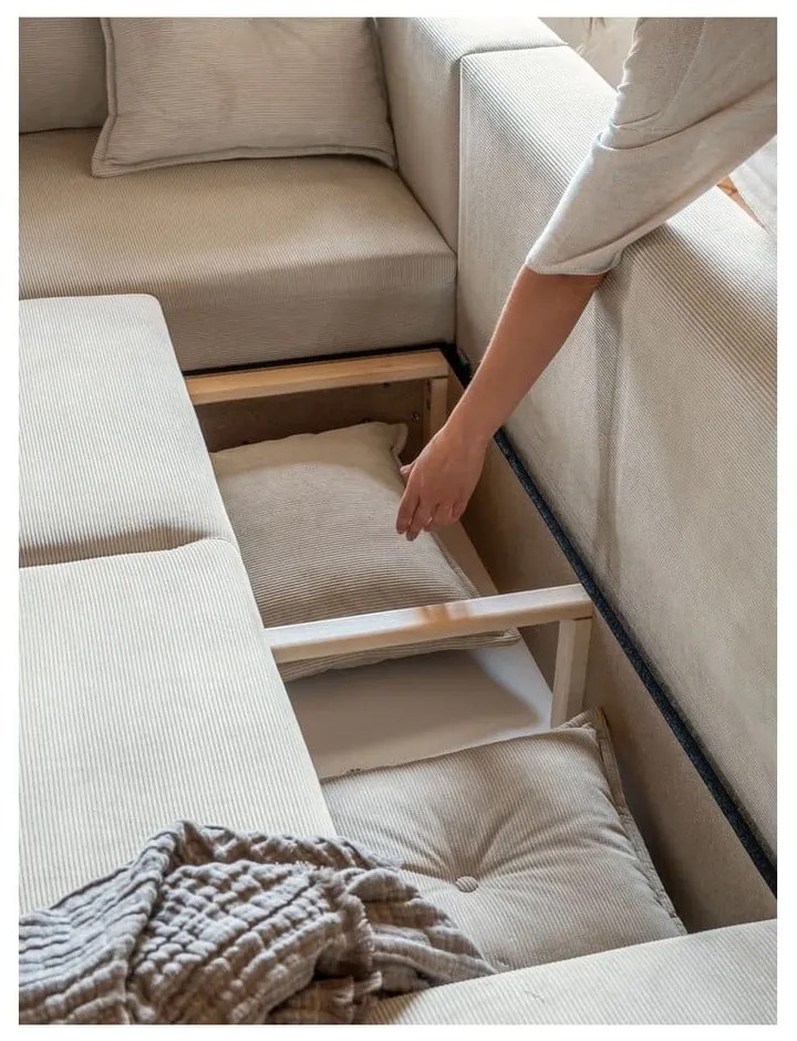 Бежов ъглов диван от велур (променлив) Lazy Lukka - Miuform