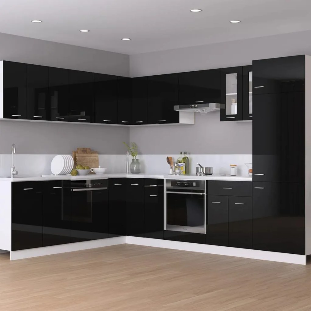 806396 vidaXL Висящ ъглов шкаф, Lyon черен гланц, 57x57x60см, инженерно дърво