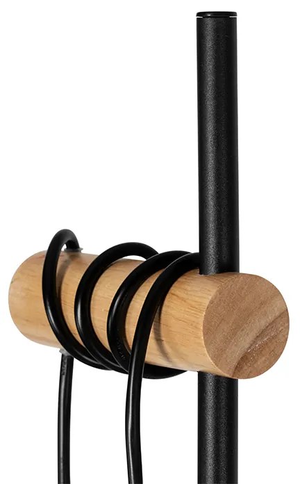 Рустикална подова лампа черна с дърво 2-светлина - Dami