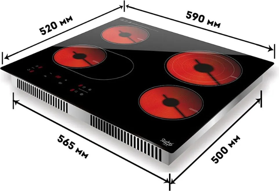 Стъклокерамичен котлон за вграждане ZEPHYR ZP 1445 IR4, 6700W, Инфрачервен нагревател, Четворен, Черен