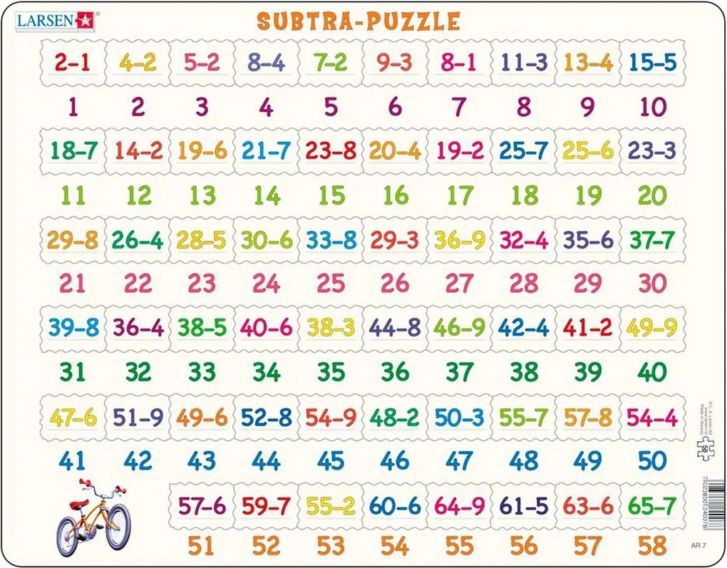 Larsen - Пъзел: Образователен – Математически, Изваждане – 81 части, голям