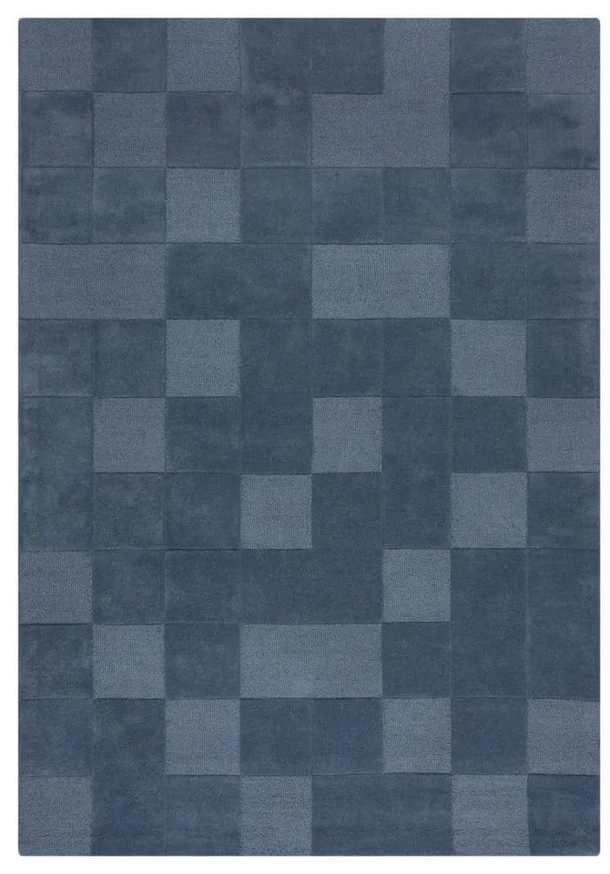 Тъмносин ръчно изработен вълнен килим 160x230 cm Checkerboard – Flair Rugs