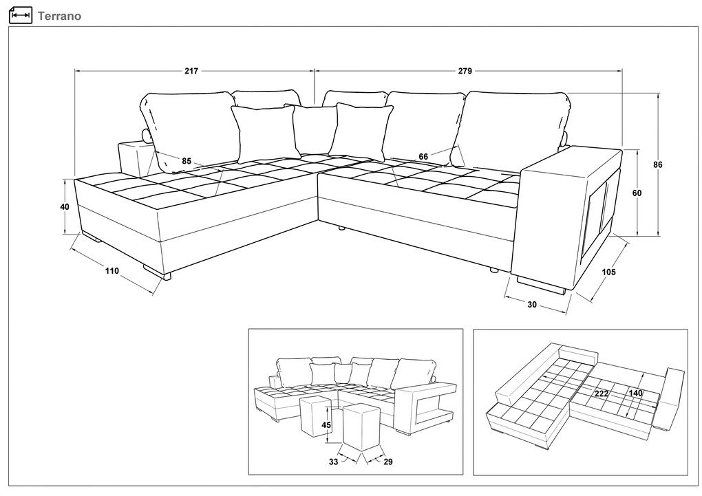 Разтегателен ъглов диван Терано