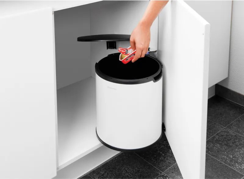 Кош за боклук за вграждане Brabantia Built-In 647045, 15 л, Широк отвор, Пластмасова вътрешна кофа, Бял