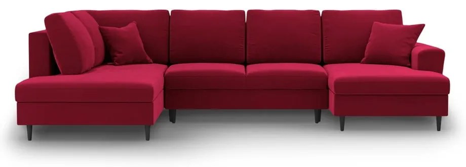 Червен кадифен разтегателен ъглов диван с място за съхранение (ляв ъгъл/U форма) Kyoto – Cosmopolitan Design
