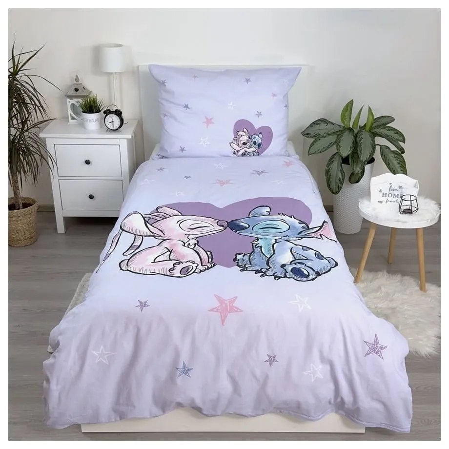 Единично детско памучно спално бельо 140x200 cm Lilo and Stitch "Heart" – Jerry Fabrics