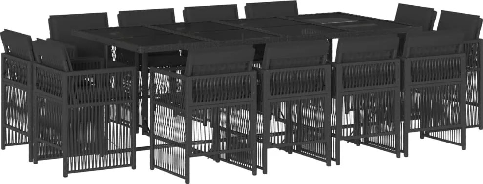 3211039 vidaXL Външен трапезен комплект 13 части с възглавници черен полиратан