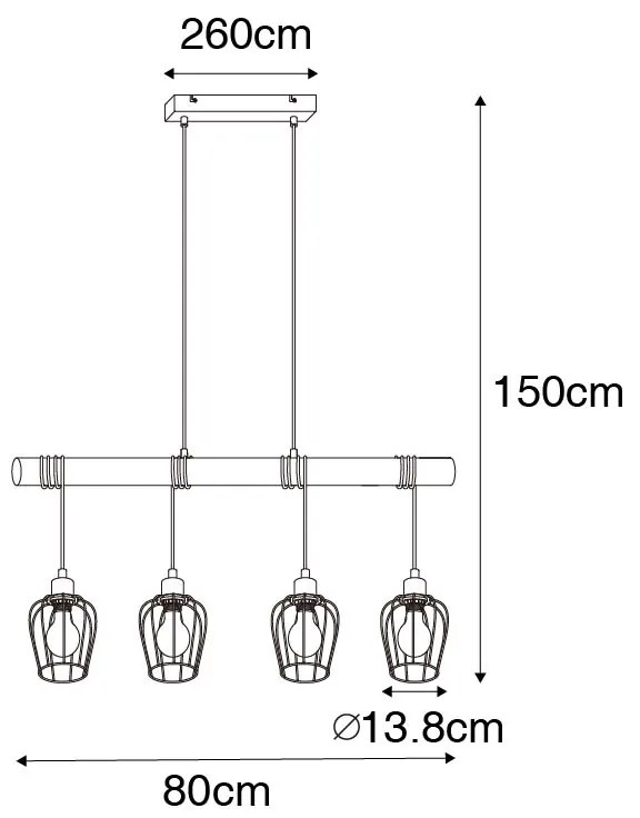 Селска висяща лампа черна с дърво 4 -светлина - Stronk