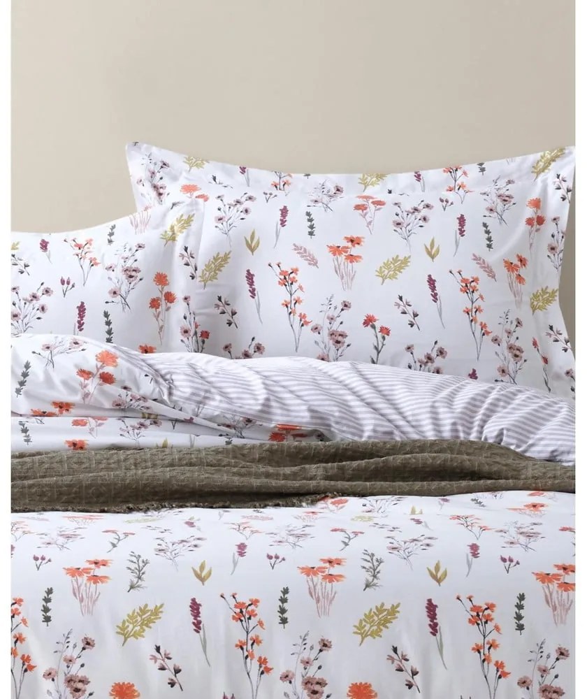 Бяло единично спално бельо от памук Renforcé 140x200 cm Floral Dance Autumn – Mila Home Luxury