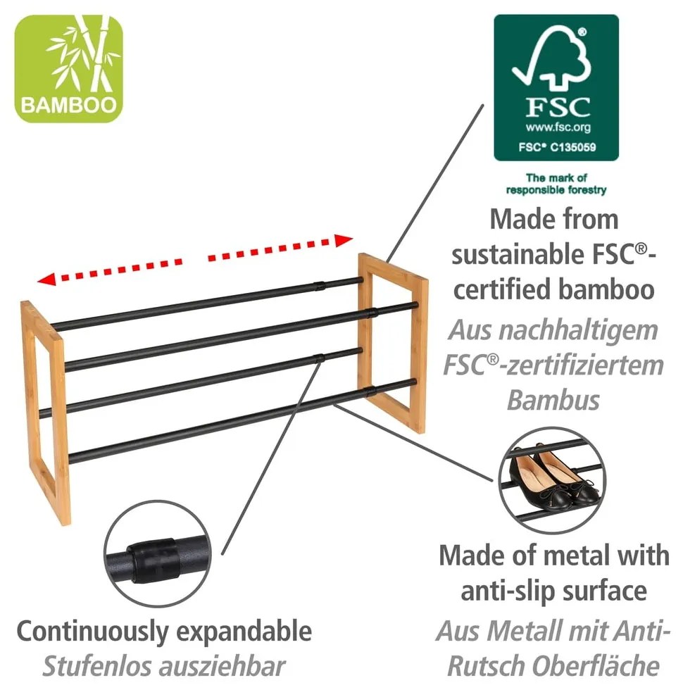 Метален телескопичен шкаф за обувки в черен и естествен цвят Ecori - Wenko