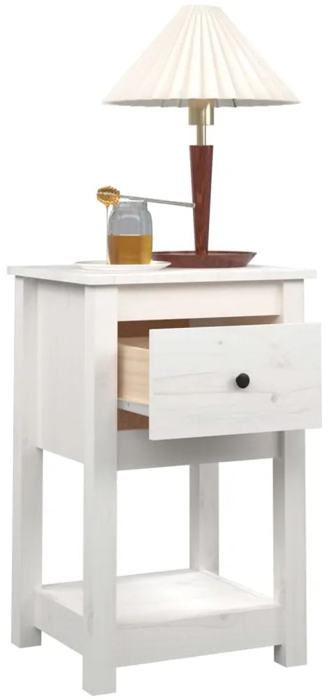 Нощно шкафче Khan, бяло, 40x35x61,5 см, борово дърво масив