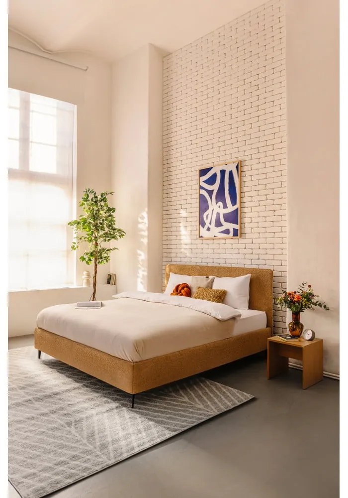 Тапицирано двойно легло с включена подматрачна рамка в цвят горчица 180x200 cm Noira Slim – Bonami Selection