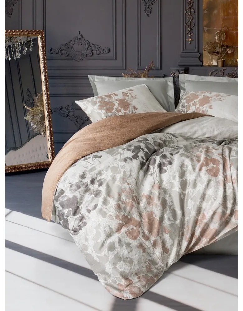 Сиво-бежово двойно удължено спално бельо от памучен сатен 240x220 cm Blatt – Mijolnir