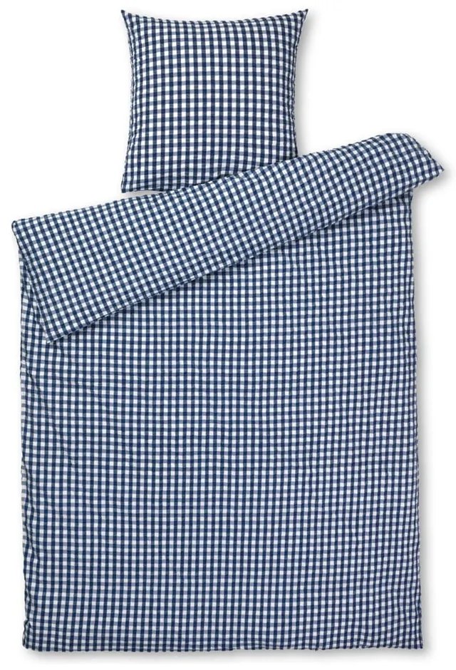 Бяло и тъмносиньо крепирано спално бельо за единично легло 140x200 cm Bæk&amp;Bølge - JUNA