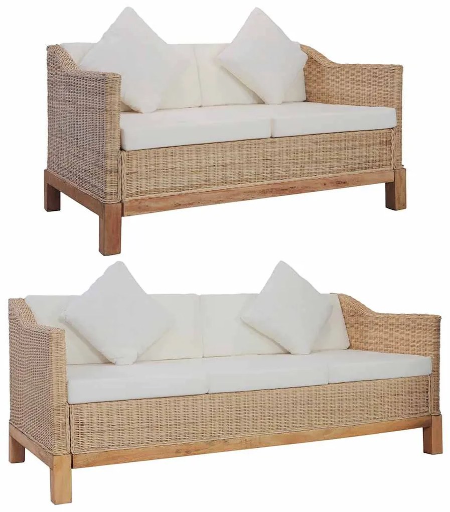 278615 vidaXL Комплект мека мебел от 2 части, с възглавници, естествен ратан