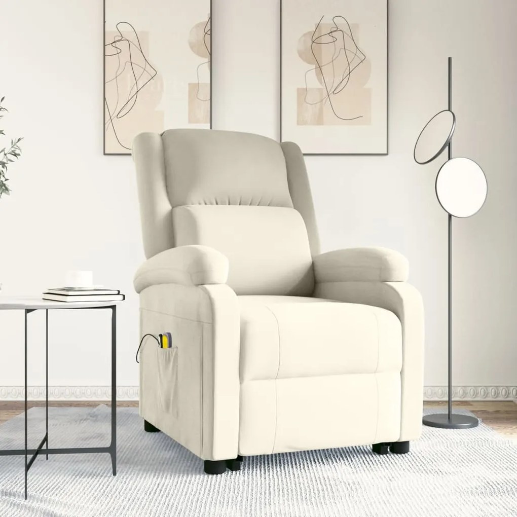 3124845 vidaXL Изправящ масажен стол, кремав, кадифе