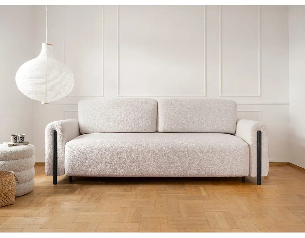 Бежов/кремав сгъваем/с място за съхранение диван от прежда с примки от букле 244 cm Arcadova – ELTAP