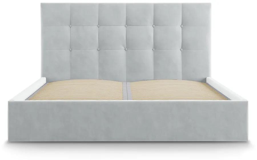 Светлосиво кадифено двойно легло , 160 x 200 cm Nerin - Mazzini Beds