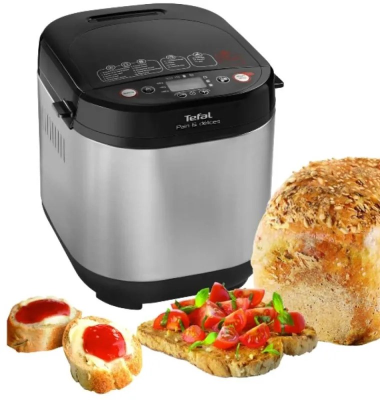 Хлебопекарна Tefal Pain & Delices PF240E38, 700 W, 1000/750/500 гр., 3 степени на изпичане, 20 програми, Черен/инокс