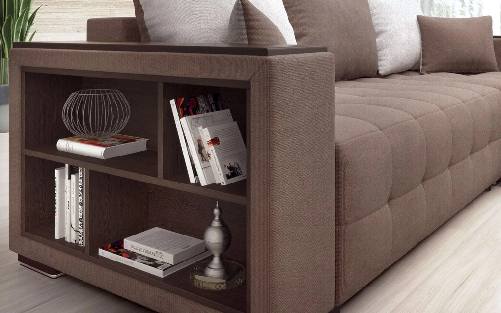 Разтегателен ъглов диван с подлакътник етажерка Мелвин Спринг S